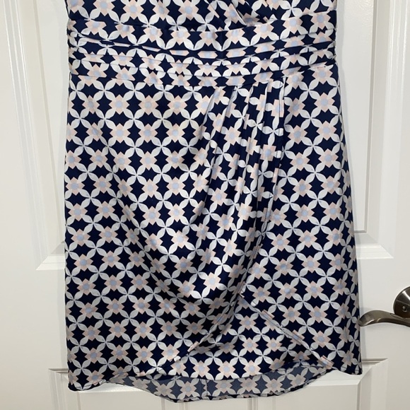 H&M Blue Pink V Neck Crossover Sleeveless Faux Wrap Short Dress - Picture 4 of 8